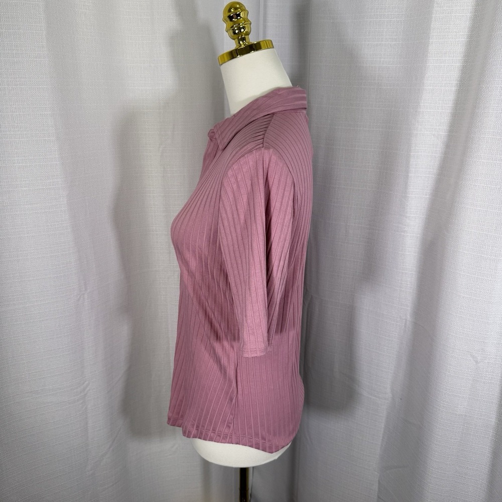 Lauren Ralph Lauren Rose Muave Ribbed Polo Blouse Preppy Office Womens Large NEW - Picture 2 of 13